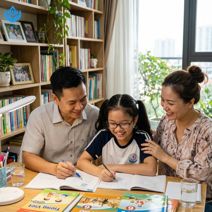Cha mẹ tạo niềm tin cho con giúp con hợp tác làm bài vui vẻ.